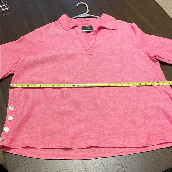Tahari Linen Pink Collared Tunic Top - Picture 8 of 9